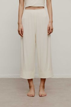 off white pajama pants Ankle-length Viscose Wide Leg Loungewear Pants, Viscose Wide Leg Ankle-length Loungewear Pants, Viscose Wide Leg Ankle-length Pants For Loungewear, Viscose Wide Leg Pants For Loungewear, Chic Summer Sleep Bottoms, Sleepwear Trousers With Elastic Waistband For Loungewear, Elastic Waistband Trousers Sleepwear For Loungewear, Loungewear Sleepwear Trousers With Elastic Waistband, Summer Loungewear Sleepwear Straight Pants