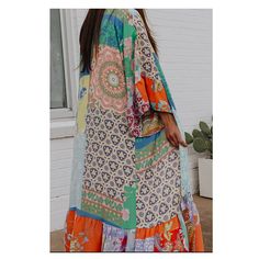 Beautiful Kimono Fits Size S-L Casual Multicolor Patchwork Kimono, Orange Summer Festival Kimono, Summer Festival Orange Kimono, Orange Bohemian Kimono With Floral Print, Casual Orange Kimono For Spring, Casual Orange Spring Kimono, Bohemian Orange Printed Kimono, Dress Polkadot, Maxi Dress Coverup