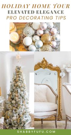 holiday home tour with white and gold decorations