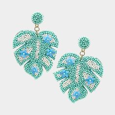 Brand New Mint Green Tropical Leaf Designed Earrings Detailed With Mint Green And White Seed Beads And Tiny Blue Flowers Post Back Style 3” High Quality E400 Shop Our Store To Fine Great Items Engagement Rings Jewelry Store Jewelry Rings Wedding Rings Diamonds Wedding Bands Necklace Bracelet Gold Chain Diamond Earrings Diamond Rings Pearl Necklace Charm Bracelets Gem Stones Bracelet Diamond Necklace Jewelry Stores Near Me Vacation Summer Watch Choker Promise Rings Silver Pendant Bangles Beads Ja Light Blue Beaded Earrings For Party, Colorful Blue Beaded Earrings For Beach, Blue Beaded Earrings For Beach, Blue Round Beaded Earrings For Beach, Blue Beaded Earrings For The Beach, Handmade Blue Beaded Earrings For Vacation, Blue Large Beaded Earrings For Beach, Blue Large Beads Earrings For Beach, Light Blue Beaded Earrings For Beach