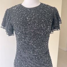 Mac Duggal Evening Gown. Black, Fully Hand Beaded With Flowers. Size 8. Excellent Condition. Worn Once. Glamorous Short Sleeve Gown For Evening, Glamorous Short Sleeve Evening Gown, Elegant Short Sleeve Embellished Gown, Fitted Short Sleeve Mother Of The Bride Evening Dress, Fitted Short Sleeve Mother Of The Bride Cocktail Dress, Short Sleeve Fitted Mother Of The Bride Cocktail Dress, Fitted Short Sleeve Cocktail Gown, Embellished Fitted Evening Dress For Mother Of The Bride, Evening Gown Black