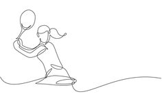 a continuous line drawing of a woman surfing