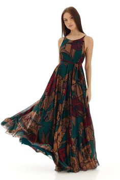 Green, beige, red strappy dress with floral pattern prints. - Aza Fashions Strappy Dress, Floral Prints Pattern, Strappy Dresses, Green Beige, Fashion App, Floral Chiffon, Dress For Women, Women Dresses, Aza Fashion