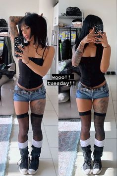 Shorts Over Tights 2000s, 2010 Emo, Mini Shorts Outfit, Fest Outfits, Outfit Party, Foto Ideas Instagram