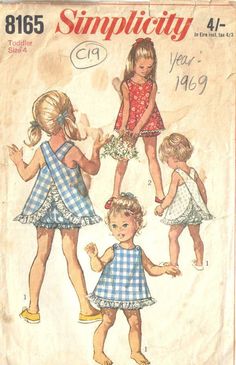 ~ Circa/Date: 1969 ~ Details:    TODDLERS' and CHILD'S TOP and BLOOMERS ~ Size/Measurements (Inches):    ~Size: 4   ~ Chest/Breast: 23″   ~ Waist: 20 1/2″  ~ Hip: ~ ~ Please Note: ~ You are buying a 'Professional Reproduced' copy of this sewing pattern. Copied from the original sewing pattern. Produced in Full Scale Pattern Pieces ready to cut with full instructions included. Reproduced on high quality 50 gm paper with black ink, durable and easier for reuse. Printed by a Professional Printing Company.   ~ With this product comes an accompanying 'Booklet' and inside the Booklet it includes: ~ A 2-page Instructions and Illustrations on 'How to Adjust Your pattern to your Personal Measurement.' ~ Personal Measurement Chart ~ Body Form Illustrations ~ Fitting Checklist ~ Metric Equivalency Ch Children's Dresses, Patron Vintage, Toddler Top, Girl Apron, Childrens Sewing Patterns, Fabric Sewing Patterns, Sewing Patterns For Kids, Motif Vintage, Retro Mode