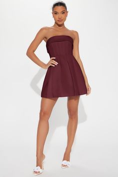 Available In Wine. Satin Mini Dress Straight neckline Strapless Corset waist Pleated Hidden back zipper Lined Length = 33" Shell/Lining: 100% Polyester Imported | Definitely Darling Mini Dress in Chocolate Brown size Medium by Fashion Nova Chocolate Fashion, Corset Waist, Halloween Top, Strapless Corset, Sweater Jumpsuit, Straight Neckline, Satin Mini Dress, Jean Top, Chocolate Brown