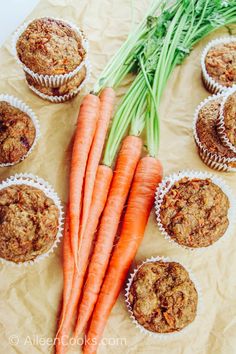 carrots and muffins are on the table