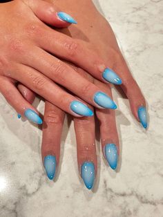 summer nails Blue Nails Airbrush, Blue Gel X Nails Almond, Ocean Chrome Nails, Airbrush Nails Blue, Blue Nails Summer 2024, Blue Airbrush Nails, Aura Nails Blue, Aura Chrome Nails, Cute Blue Nail Ideas