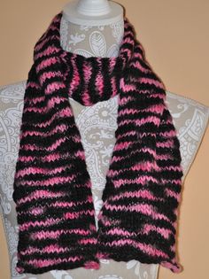 Hand Knit Pink and Black Scarf, Teenager Winter Gear, Hand Knit Skinny Neckwarmer, Clothing Accessory, Warm Winter Accessory Pink Knitted Scarf, Pink Winter Scarf, Pink Knitted Winter Scarves, Pink Chunky Scarf, Pink Cozy Scarf, Leaf Scarf, Style Bubble, Art Concepts, Winter Gear