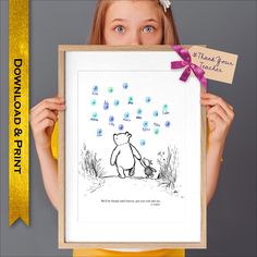 "This Winnie the Pooh Fingerprint Teacher Gift consists of three digital files - small (8 x 10\") and medium (11 x 14\") posters plus an instruction card (3.5 x 2\"). Download and print the files, then ask your child and their friends to add their fingerprints and signatures to create a beautiful keepsake for their teacher.  This print is an ideal gift to mark the end of the school year or to celebrate a teacher's retirement.  The quote on the poster is \"We'll be friends until forever, just you wait and see\" - A.A.Milne. BexPrintables offers many other Teacher Fingerprint Posters here: https://www.etsy.com/shop/BexPrintables **Note that this item is a DIGITAL product and includes printable files only. No physical items will be shipped to you. ITEM DETAILS: ▶︎Instant Download, Ready to Pr Fingerprint Gifts For Teachers, Teacher Fingerprint Gift, Thumbprint Tree Teacher, Teacher Appreciation Fingerprint Art, Thumbprint Art For Kids Thumb Prints, Thumbprint Art, Teacher Retirement Gifts, Fingerprint Art, Art Teacher Gifts