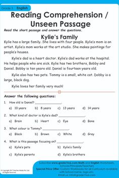 reading comprehenon / unseen passage worksheet for grade 3 students with answers