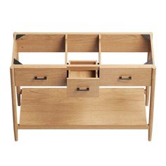 a wooden desk with drawers on it