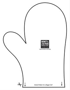 the pattern for an oven mitt is shown in black and white, as well as measurements