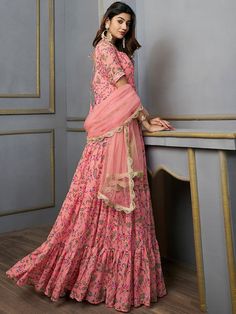 Colour: pinkFloral printedRound neckShort, regular sleevesAnarkali shape with regular styleSequinned detailAnkle length with flared hemMachine weave regular georgette Fitted Georgette Sharara With Printed Motifs, Fitted Sharara With Printed Motifs In Georgette, Fitted Georgette Choli With Printed Motifs, Floor-length Georgette Choli With Printed Motifs, Pink Semi-stitched Maxi Sets, Designer Pink Anarkali Set With Floral Print, Designer Pink Floral Print Salwar Kameez, Designer Pink Salwar Kameez With Floral Print, Festive Pink Sharara With Printed Motifs