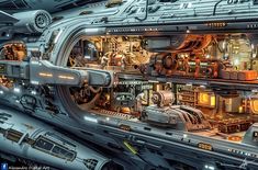 the inside of a sci - fi space station is shown