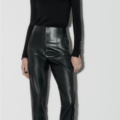 Nwt Zara Faux Leather Hi Waist Leggings Size Medium. 10.5” Leg Opening 8”14.5” Waist Flat. Sleek Leather Bottoms For Fall, Sleek Leather Evening Bottoms, High Rise Leather Pants For Fall, Leather Pants For Evening Wear In Fall, Leather Pants For Evening In Fall, High Waist Leather Bottoms For Evening, Chic Evening Faux Leather Bottoms, High-waisted Leather Pants For Evening, Stretch Leather Bottoms For Work