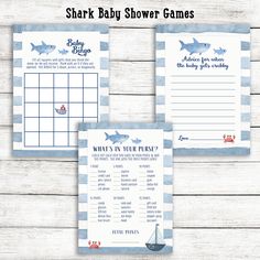 shark baby shower games with blue and white stripes