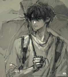 a drawing of a man holding an umbrella