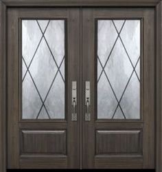 two double doors with glass on each side and the other side is shown in dark wood