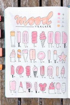 How awesome is this ice cream themed mood tracker!? Check out the rest of these June examples for inspiration! June Bullet Journal Ideas, Tracker Ideas, Bullet Journal Paper