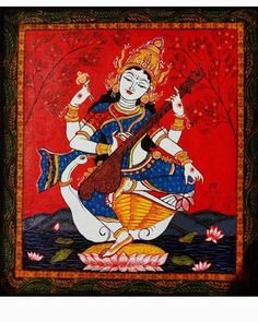 Saraswati Pattachitra, Saraswati Goddess Paintings, Odisha Painting, Patta Painting, Pattachitra Paintings, Pattachitra Art