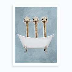 three golden toothbrushes in a bathtub on a blue background by corbi