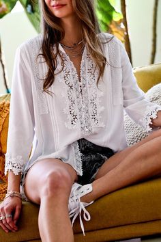 Lace trim detail blouse top -100% rayon -lace trim detail -3/4 sleeve -loose fit casual Take Me To The Beach, Women's Blouses, Beach Tops, Trim Detail, Cotton Blouses, Blouse Top, Latest Fashion For Women, Top 100, Latest Fashion Trends