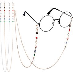 PRICES MAY VARY. Material: the reading glasses chain is made of metal, crystal and the legs are made of silica gel, electroplating, glasses set foot in the tail of the movement to prevent slipping glasses; The glass straps are decorated with colorful beads, beautiful and elegant, functional and stylish, can work for you a long time Never lose your glasses again: universal fit eyeglasses retainer neck strap keeps your glasses secure around your neck, access to your glasses whenever and wherever y Beaded Sunglasses Chain, Beaded Sunglasses, Eyeglasses Holder, Eyeglass Strap, Eyeglass Necklace, Sunglasses Chain, Sunglass Chain, Sunglass Holder, Eyeglass Chain