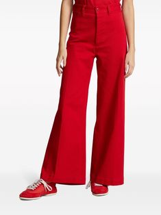 Polo Ralph Lauren flared-leg Denim Trousers - Farfetch Anne Wilson, Palazzo Trousers, Twill Weave, Denim Trousers, Welt Pockets, Bright Red, Trousers Women, Stretch Cotton, Polo Ralph