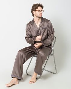 Type: Men's 2-piece silk pajama setMaterial: 22 Momme Charmeuse Silk. Features: Satin, wear-resistant and stylish.Details: Crafted from pure silk, this ensemble promises a luxurious and soothing experience for a restful night's sleep. The long-sleeved shirt and loose-fitting long pants feature a clean and timeless solid color, adding an air of understated elegance to your nighttime wardrobe. Immerse yourself in the unmatched softness and breathability of silk, ensuring a relaxed fit that moves w Mens Silk Pajamas, How To Wash Silk, Old Symbols, Silk Pajama, Silk Sleepwear, Silk Pajama Set, Luxury Silk, Eco Friendly Fashion, Silk Pajamas