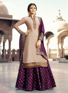 Designer Sharara Suits, Combination Dresses, Drashti Dhami, Brocade Skirt, Lehenga Suit, Gaun Fashion, Lehenga Style, Mode Abaya, Modest Dress