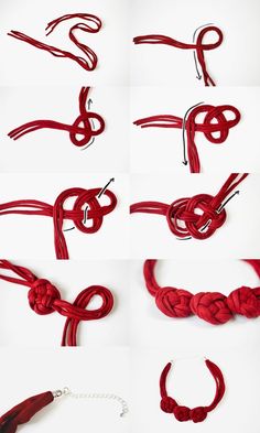 several pictures of different types of red cords