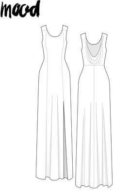 the front and back view of a dress