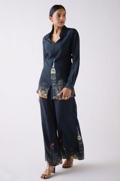 Buy stunning black city print muslin co-ord set online in USA. Shop the best and latest designs in embroidered sarees, designer sarees, Anarkali suit, lehengas, sharara suits for weddings and special occasions from Pure Elegance Indian fashion store in USA.-full view Silk Sets With Printed Motifs For Workwear, Silk Workwear Sets With Printed Motifs, Black Digital Print Workwear Sets, Silk Black Sets With Printed Motifs, Black Silk Sets With Printed Motifs, Fitted Printed Silk Sets, Black Digital Print Long Sleeve Sets, Black Long Sleeve Sets With Digital Print, Black Long Sleeve Digital Print Set