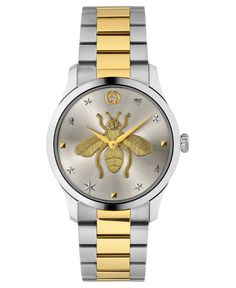 A luxe mix of golden streaks and classic polish perfectly frames a charming bee motif on Gucci's G-Timeless watch.Style #YA1264131 Gucci Watches For Men, Wrist Accessories, Timeless Watches, Gucci Watch, Buy Gucci, Two Tone Watch, Luxury Watches For Men, Watch Sale, Steel Bracelet