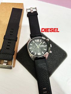 "Title: Diesel DZ4206 Men's Wristwatch   Classic Vintage Style / Genuine Leather Strap Very good condition/ Replacement Strap  ✈🎁 Fast shipping UPS Express (Europe 2-3 days) (America 3-5 days) (Australia 5-8 days) (Canada-4-8 days) VERY SPECIAL DIESEL WATCH ⌚️ Vintage Men Diesel Watch Dz-4206 Big Dial PRODUCT INFORMATION   ⌚️ Gender: Male   ⌚️ Brand: Diesel   ⌚️ Mechanism: Quartz   ⌚️ Case Diameter: 49 mm   ⌚️ Case Thickness: 12 mm   ⌚️ Case Shape: Round   ⌚️ Case Material: Steel   ⌚️ Glass Fea Designer Leather Chronograph Watch Analog, Designer Leather Chronograph Watch Accessories, Designer Analog Leather Watch Accessories, Designer Leather Watch With Tachymeter, Designer Leather Chronograph Watch, Designer Leather Watches With Subdials, Designer Leather Watch With Subdials, Designer Leather Chronograph Watch With Subdials, Designer Leather Watches With Round Dial