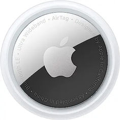 an apple logo is shown on the side of a white button with black and white lettering