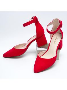 Red Elegant,Fashionable Collar  Pu  Court Pumps Embellished   Women Shoes Red Pointed Toe Heels With Buckle Closure, Red Ankle-high Heels For Summer, Red Ankle-high Heels With Heel Strap, Red Block Heels With Ankle Strap And Heel Strap, Red Ankle Strap Block Heels For Spring, Red Pointed Toe Block Heels With 4-inch Heel, Red Block Heels With Ankle Strap, Red Pointed Toe Block Heels For Spring, Ankle Strap Heels With Red Sole And Medium Width