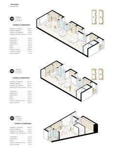 three diagrams showing the different rooms in an office building, with each room divided into separate sections