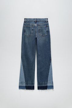 WIDE LEG PATCHWORK COLLECTION JEANS - Navy blue | ZARA United States Zara Wide Leg Denim Blue Jeans, Zara Blue Relaxed Fit Jeans, Zara Mid-rise Jeans With Five Pockets, Zara Straight Leg Jeans With Button Closure, Zara Dark Wash Five-pocket Bottoms, Mid Waist Jeans, Relaxed Jeans, Loose Jeans, Platform Ankle Boots