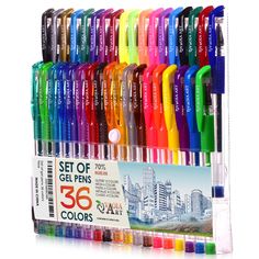 a display case filled with lots of different colored markers and pens in each one's holder