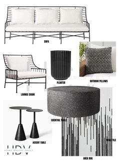 black and white living room mood board