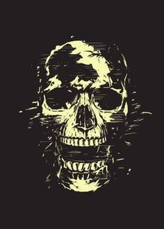 a black and white drawing of a skull