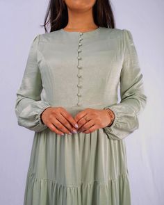 Green Elegant Dress: The Perfect Dress for Any Formal Occasion Green Elegant Dress, Silk Long Sleeve Dress, Sage Green Colour, Sage Green Fabric, Long Sleeve Maxi Dresses, Long Sleeves Dress, Sage Green Dress, Sleeves Dress, Elegant Dresses Long