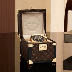 LOUIS VUITTON® - Trunk Table Clock, Quartz, 80mm, Steel, Monogram - Brown Luxury Collectible Watches, Luxury Chronometer Watch For Collectors, Trunk Table, Louis Vuitton Trunk, Louis Vuitton Official Website, Brown Watches, Business Gift, Louis Vuitton Official, Table Clock