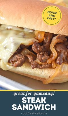 This steak sandwich is loaded with juicy steak, caramelized onions, and melty cheese. A fantastic choice for lunch or dinner! Pin it for later. Gourmet Sandwiches Recipes, Sliced Sirloin, Beef And Onions, Steak Sandwich Recipes, Angus Steak, Cheese Steak Sandwich, Easy Steak, Dinner Sandwiches, Sliced Steak