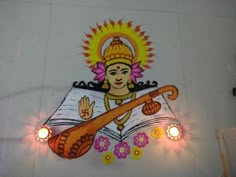 Goddess Theme Rangoli Designs For Competition, Theme Rangoli, Cartoons Rangoli Design, Rangoli Painting, Cartoons Rangoli, Teenage Drawings, Diwali Card, Poster Rangoli