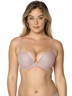 PRICES MAY VARY. 88% Nylon, 12% Spandex Imported Hook and Eye closure Hand Wash Only Bombshell bra adds 2 cup sizes instantly! Super-soft, molded double bump, push-up padding lifts you upward and inward adding the cleavage and fullness you crave. Perfect for tight or low-cut tops. This padded bra is complete with underwire support for an added, upward lift. Tighten the front adjustable straps to make the most out of your new-found cleavage. The best push-up bra, the plunge neckline highlights yo Bra Modeling, Tight Bra, Strapless Push Up Bra, Lace Wings, La Senza Bras, Best Bra, Low Cut Top, Bra Models, Cute Bras