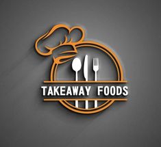 the logo for takeaway foods with a chef's hat and spoons on it