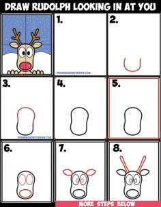 how to draw rudolph looking in at you step - by - step instructions for kids